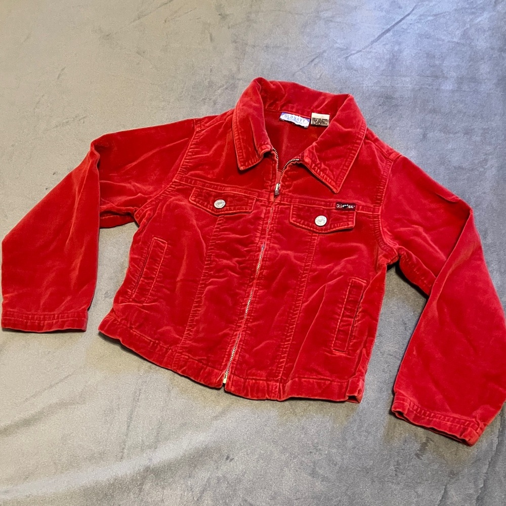 Vintage Y2K Old Navy girls red velvet collared jacket with pockets Valentine’s